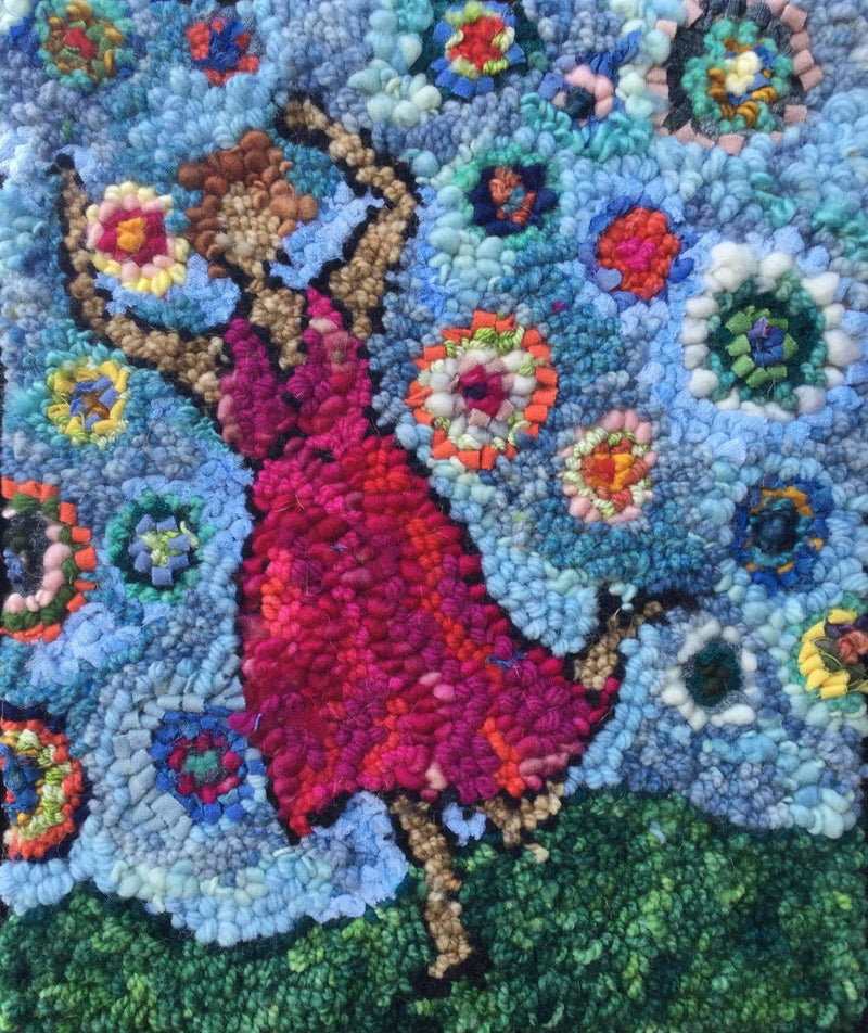 update alt-text with template Dancing in Blue Skies - Rug Hooking Kit 11" X 14"-Kits-Deanne Fitzpatrick Rug Hooking Studio-Rug Hooking Kit -Rug Hooking Pattern -Rug Hooking -Deanne Fitzpatrick Rug Hooking Studio -Is rug hooking the same as punch needle?