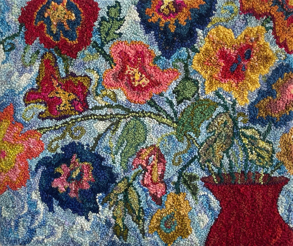 update alt-text with template Nine Blooms - 20 x 16 - Pattern and/or Kit-Kits-Deanne Fitzpatrick Rug Hooking Studio-Rug Hooking Kit -Rug Hooking Pattern -Rug Hooking -Deanne Fitzpatrick Rug Hooking Studio -Is rug hooking the same as punch needle?