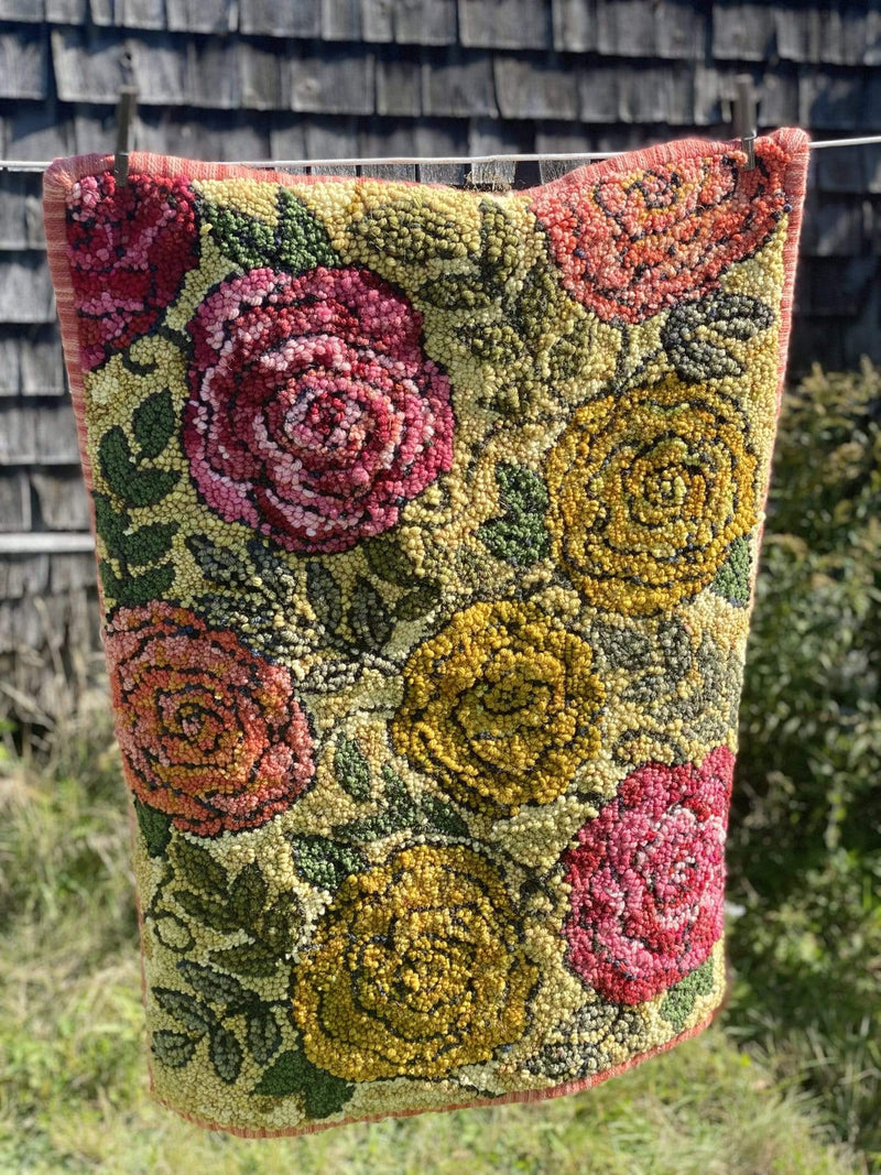 update alt-text with template Rebooting Tradition, Flat Lay Roses Kit 32.5" x 23.5"-Kits-Deanne Fitzpatrick Rug Hooking Studio-Rug Hooking Kit -Rug Hooking Pattern -Rug Hooking -Deanne Fitzpatrick Rug Hooking Studio -Is rug hooking the same as punch needle?