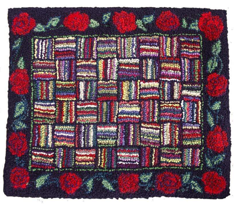 update alt-text with template Rebooting Tradition, Hit and Miss with Roses Kit 30" x 25"-Kits-Deanne Fitzpatrick Rug Hooking Studio-Rug Hooking Kit -Rug Hooking Pattern -Rug Hooking -Deanne Fitzpatrick Rug Hooking Studio -Is rug hooking the same as punch needle?