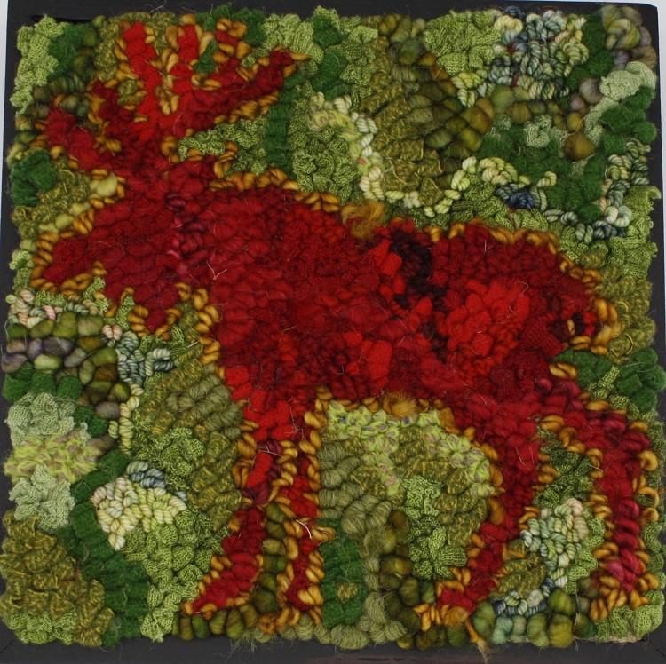 update alt-text with template Red Moose - 8" X 8" Rug Hooking Pattern or Kit-patterns-vendor-unknown-Rug Hooking Kit -Rug Hooking Pattern -Rug Hooking -Deanne Fitzpatrick Rug Hooking Studio -Is rug hooking the same as punch needle?