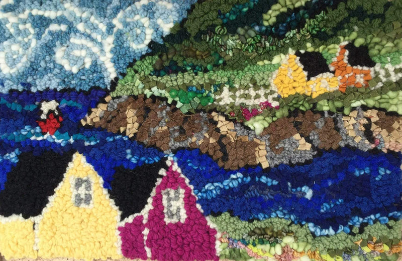 update alt-text with template Seaside Village - Rug Hooking Kit 17" x 11"-Kits-Deanne Fitzpatrick Rug Hooking Studio-Rug Hooking Kit -Rug Hooking Pattern -Rug Hooking -Deanne Fitzpatrick Rug Hooking Studio -Is rug hooking the same as punch needle?