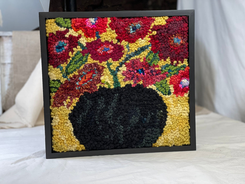 update alt-text with template So Pretty in the Black Pot - 11 x 11 - Pattern and/or Kit-Kits-Deanne Fitzpatrick Rug Hooking Studio-Rug Hooking Kit -Rug Hooking Pattern -Rug Hooking -Deanne Fitzpatrick Rug Hooking Studio -Is rug hooking the same as punch needle?