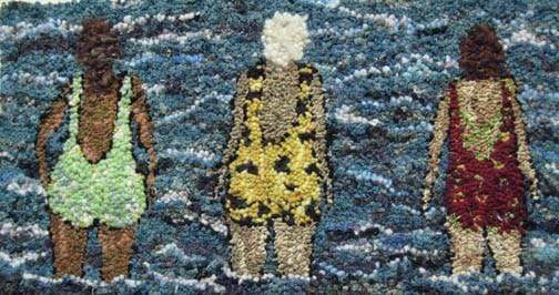 update alt-text with template Three Swimmers - 7" x 11" Rug Hooking Pattern or Kit-Patterns-vendor-unknown-Rug Hooking Kit -Rug Hooking Pattern -Rug Hooking -Deanne Fitzpatrick Rug Hooking Studio -Is rug hooking the same as punch needle?