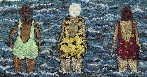 update alt-text with template Three Swimmers - 7" x 11" Rug Hooking Pattern or Kit-patterns kits-vendor-unknown-Rug Hooking Kit -Rug Hooking Pattern -Rug Hooking -Deanne Fitzpatrick Rug Hooking Studio -Is rug hooking the same as punch needle?