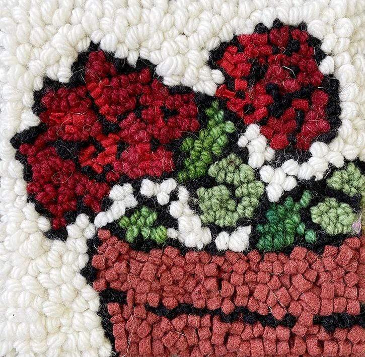 update alt-text with template WHOLESALE: Geranium In Terracotta Pot - Rug Hooking Kit 6" X 6"-Kits-Deanne Fitzpatrick Rug Hooking Studio-Rug Hooking Kit -Rug Hooking Pattern -Rug Hooking -Deanne Fitzpatrick Rug Hooking Studio -Is rug hooking the same as punch needle?