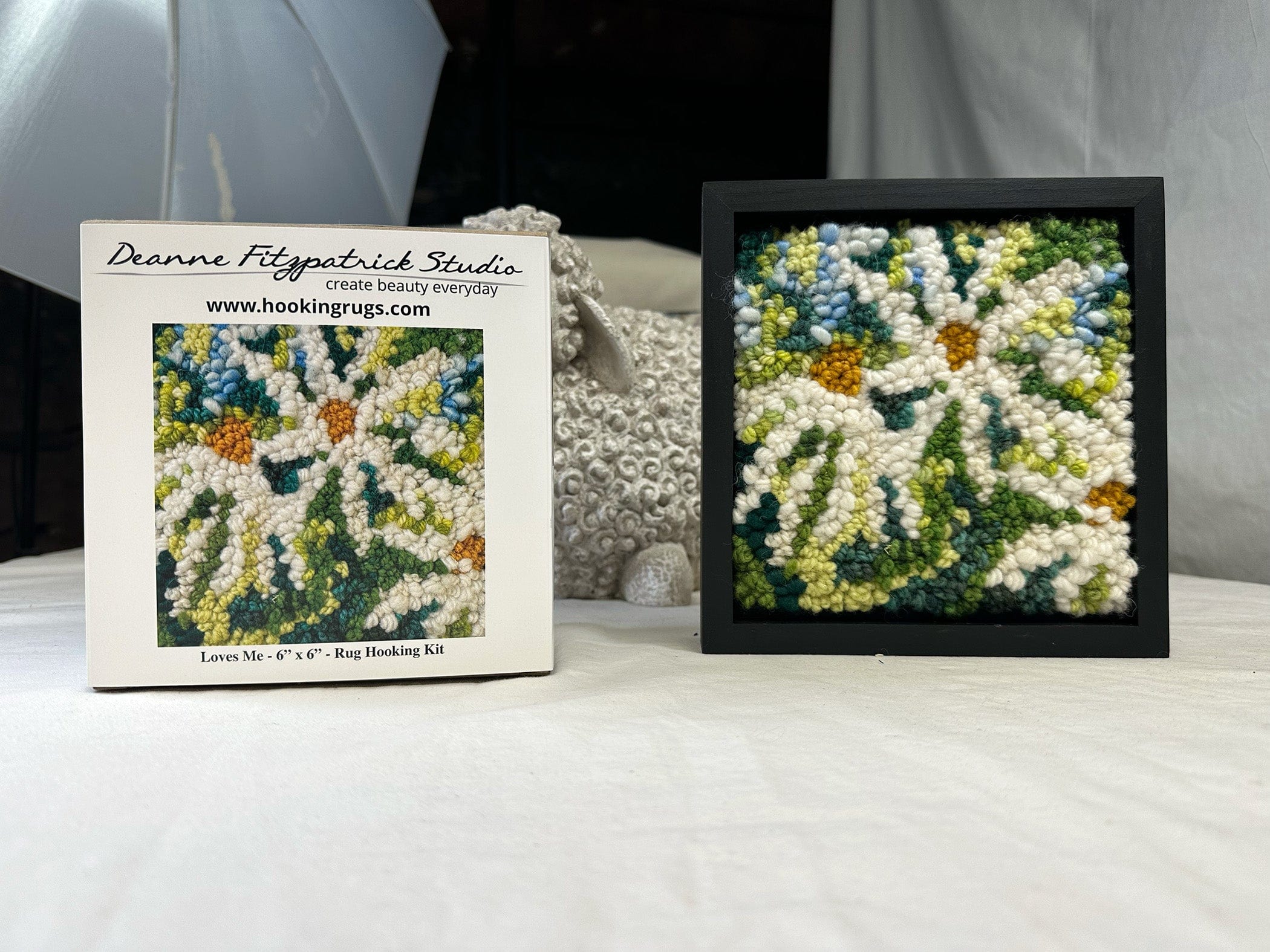 update alt-text with template WHOLESALE: Loves Me - Rug Hooking Kit 6" X 6"-Kits-Deanne Fitzpatrick Rug Hooking Studio-Rug Hooking Kit -Rug Hooking Pattern -Rug Hooking -Deanne Fitzpatrick Rug Hooking Studio -Is rug hooking the same as punch needle?