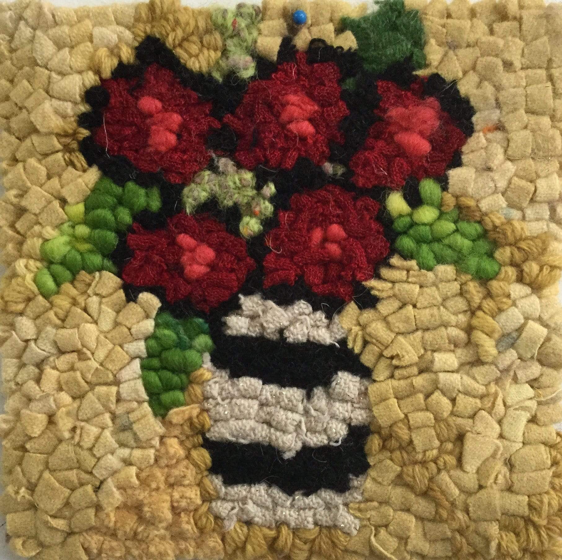 update alt-text with template WHOLESALE: Rosy Posy - Rug Hooking Kit 6" X 6"-Kits-Deanne Fitzpatrick Rug Hooking Studio-Rug Hooking Kit -Rug Hooking Pattern -Rug Hooking -Deanne Fitzpatrick Rug Hooking Studio -Is rug hooking the same as punch needle?