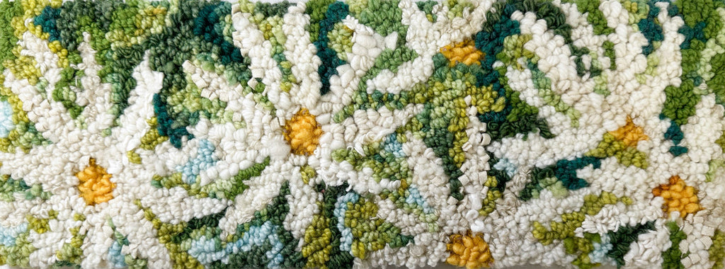 update alt-text with template Wild Daisies #2 17" x 7" Pattern or Kit-Kits-Deanne Fitzpatrick Rug Hooking Studio-Rug Hooking Kit -Rug Hooking Pattern -Rug Hooking -Deanne Fitzpatrick Rug Hooking Studio -Is rug hooking the same as punch needle?