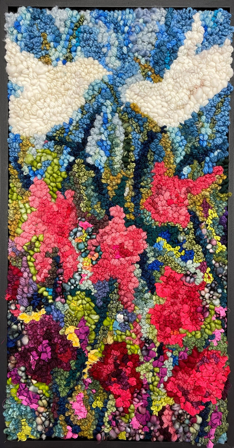 update alt-text with template Ruby Lilies 12" x 23" Framed-Deanne Fitzpatrick Rug Hooking Studio-Rug Hooking Kit -Rug Hooking Pattern -Rug Hooking -Deanne Fitzpatrick Rug Hooking Studio -Is rug hooking the same as punch needle?