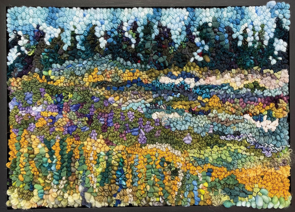update alt-text with template Lavender Field 17" x 13" Framed-Original Rugs-Deanne Fitzpatrick Rug Hooking Studio-Rug Hooking Kit -Rug Hooking Pattern -Rug Hooking -Deanne Fitzpatrick Rug Hooking Studio -Is rug hooking the same as punch needle?