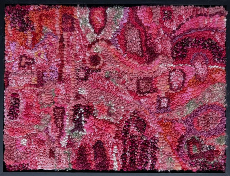 update alt-text with template The Temple Abstract 21.25" x 16.25" Framed-Original Rugs-Deanne Fitzpatrick Rug Hooking Studio-Rug Hooking Kit -Rug Hooking Pattern -Rug Hooking -Deanne Fitzpatrick Rug Hooking Studio -Is rug hooking the same as punch needle?
