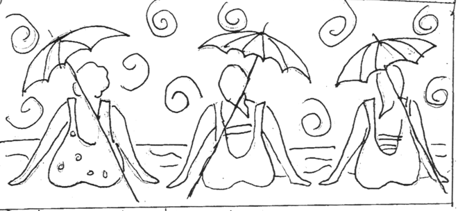 update alt-text with template Beach Bums Under Umbrellas 12" x 26" - Rug Hooking Pattern (or as a Kit)-Patterns-vendor-unknown-Rug Hooking Kit -Rug Hooking Pattern -Rug Hooking -Deanne Fitzpatrick Rug Hooking Studio -Is rug hooking the same as punch needle?