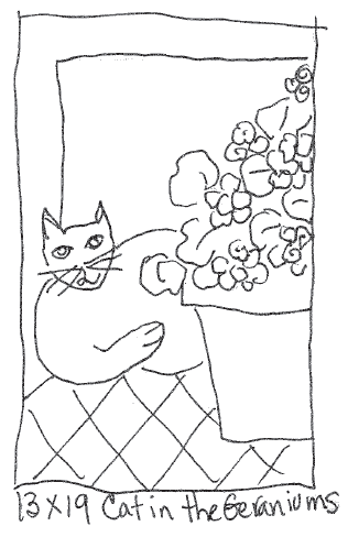 update alt-text with template Cat in the Geraniums 13" x 19" - Rug Hooking Pattern or Kit-Patterns-vendor-unknown-Rug Hooking Kit -Rug Hooking Pattern -Rug Hooking -Deanne Fitzpatrick Rug Hooking Studio -Is rug hooking the same as punch needle?