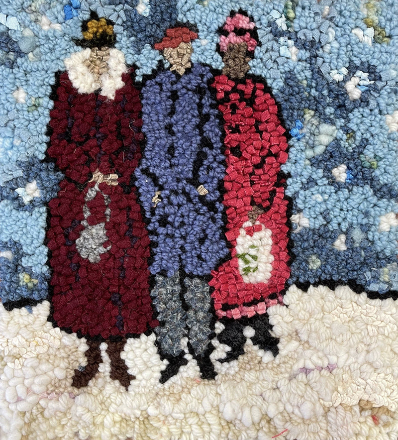 update alt-text with template Three Women in the Snow - 11" x 11" Rug Hooking Pattern or Kit-Patterns-vendor-unknown-Rug Hooking Kit -Rug Hooking Pattern -Rug Hooking -Deanne Fitzpatrick Rug Hooking Studio -Is rug hooking the same as punch needle?