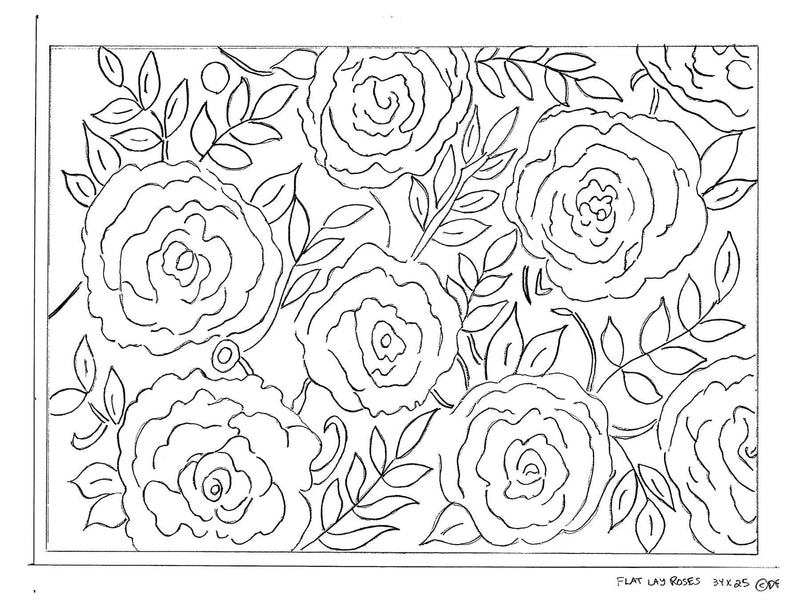 update alt-text with template Rebooting Tradition, Flat Lay Roses Pattern on Linen 32.5" x 23.5"-Patterns, New Patterns-Deanne Fitzpatrick Rug Hooking Studio-Rug Hooking Kit -Rug Hooking Pattern -Rug Hooking -Deanne Fitzpatrick Rug Hooking Studio -Is rug hooking the same as punch needle?