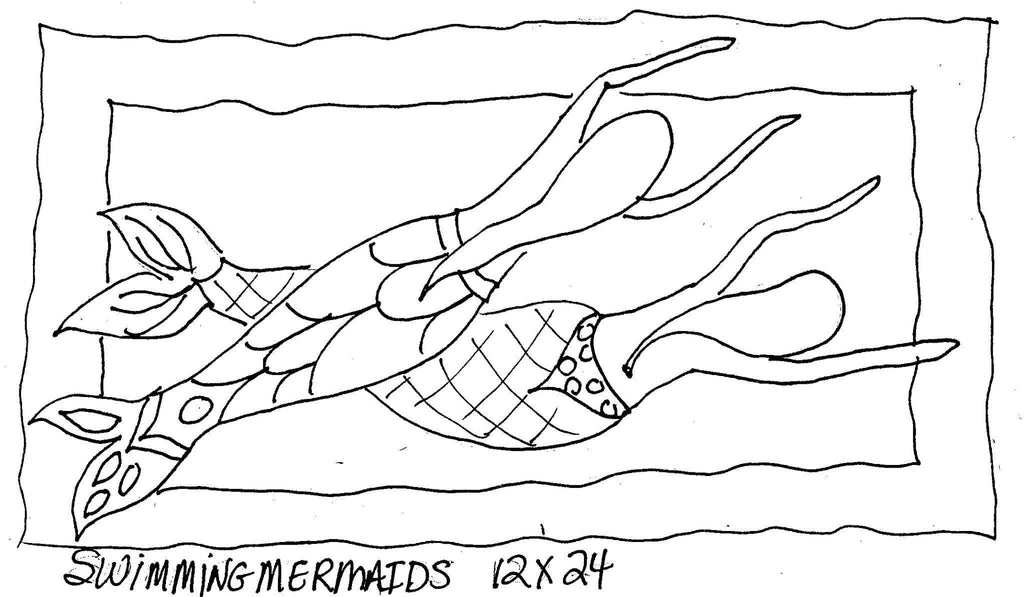 update alt-text with template Swimming Mermaids - 12" x 24" Rug Hooking Pattern or Kit-Patterns-vendor-unknown-Rug Hooking Kit -Rug Hooking Pattern -Rug Hooking -Deanne Fitzpatrick Rug Hooking Studio -Is rug hooking the same as punch needle?