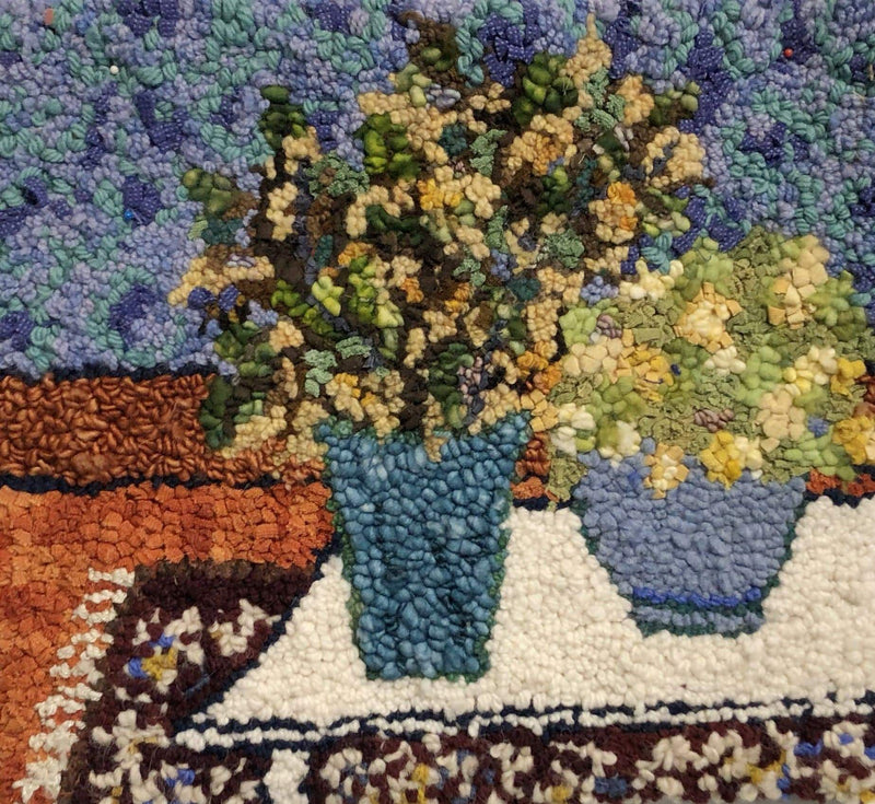 update alt-text with template Table Flowers - 16" x 15" Rug Hooking Pattern or Kit-Patterns-Deanne Fitzpatrick Rug Hooking Studio-Rug Hooking Kit -Rug Hooking Pattern -Rug Hooking -Deanne Fitzpatrick Rug Hooking Studio -Is rug hooking the same as punch needle?