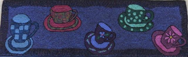update alt-text with template Tea Cup Runner - 11" x 40" Rug Hooking Pattern or Kit-Patterns-vendor-unknown-Rug Hooking Kit -Rug Hooking Pattern -Rug Hooking -Deanne Fitzpatrick Rug Hooking Studio -Is rug hooking the same as punch needle?