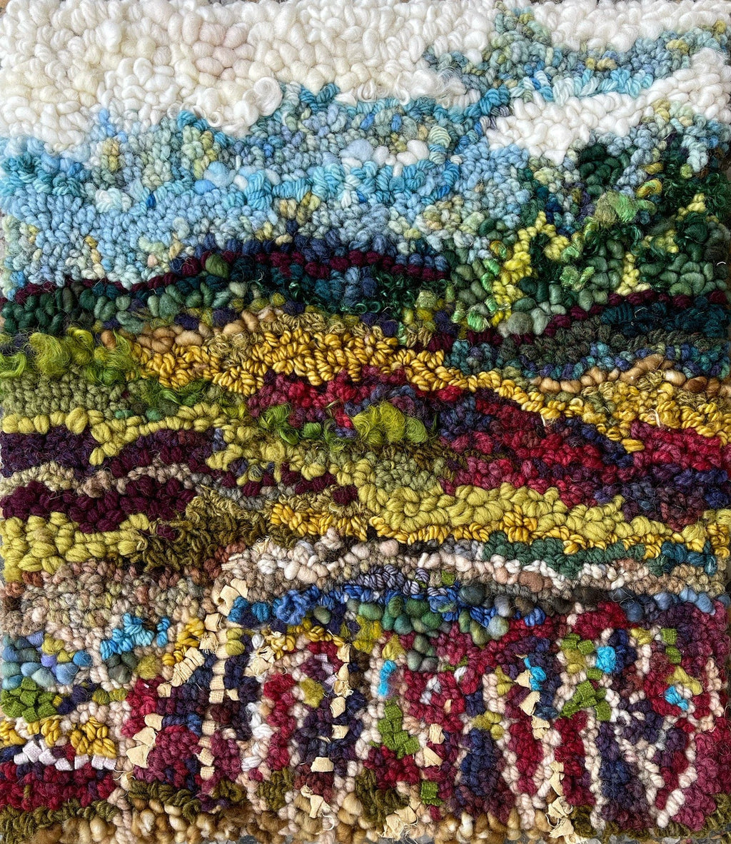 update alt-text with template Red Fields Above the Marsh 12" x 14" FRAMED-Deanne Fitzpatrick Rug Hooking Studio-Rug Hooking Kit -Rug Hooking Pattern -Rug Hooking -Deanne Fitzpatrick Rug Hooking Studio -Is rug hooking the same as punch needle?
