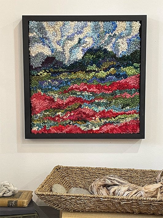 update alt-text with template Red Phlox Blooms 17.5" x 17.5" Framed-Deanne Fitzpatrick Rug Hooking Studio-Rug Hooking Kit -Rug Hooking Pattern -Rug Hooking -Deanne Fitzpatrick Rug Hooking Studio -Is rug hooking the same as punch needle?