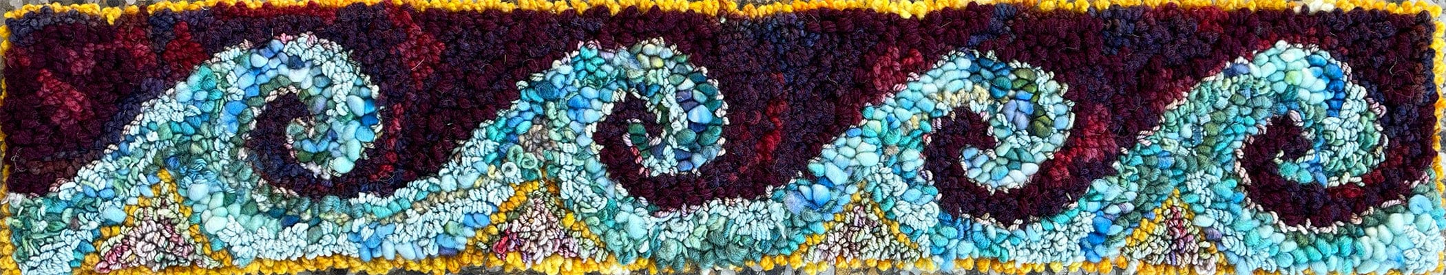 update alt-text with template Red Tide 29" x 6" Sold-Deanne Fitzpatrick Rug Hooking Studio-Rug Hooking Kit -Rug Hooking Pattern -Rug Hooking -Deanne Fitzpatrick Rug Hooking Studio -Is rug hooking the same as punch needle?