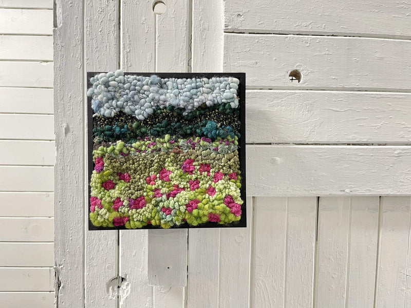 update alt-text with template Tiny Landscape Roses - 8" x 8" Rug hooking pattern and/or kit-Kits-Deanne Fitzpatrick Rug Hooking Studio-Rug Hooking Kit -Rug Hooking Pattern -Rug Hooking -Deanne Fitzpatrick Rug Hooking Studio -Is rug hooking the same as punch needle?