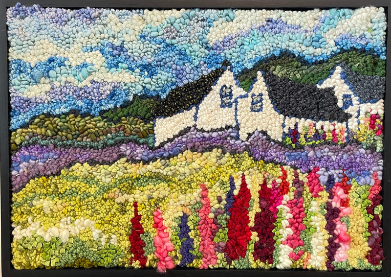 update alt-text with template Lupin Field 17" x 14" Framed-Rugs for sale-Deanne Fitzpatrick Rug Hooking Studio-Rug Hooking Kit -Rug Hooking Pattern -Rug Hooking -Deanne Fitzpatrick Rug Hooking Studio -Is rug hooking the same as punch needle?