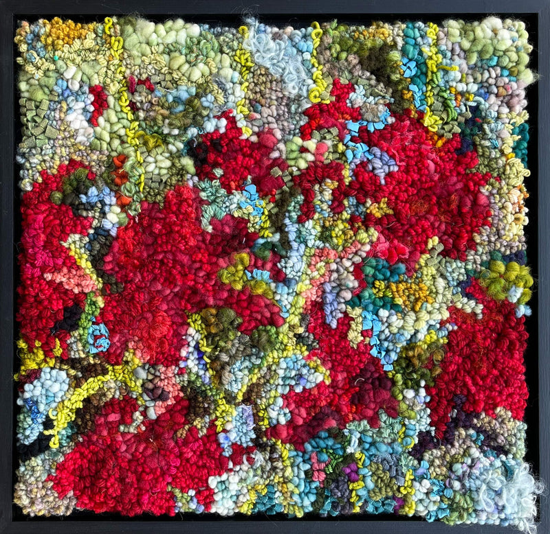 update alt-text with template Red Glory 17" x 17" Framed-Rugs for sale-Deanne Fitzpatrick Studio-Rug Hooking Kit -Rug Hooking Pattern -Rug Hooking -Deanne Fitzpatrick Rug Hooking Studio -Is rug hooking the same as punch needle?