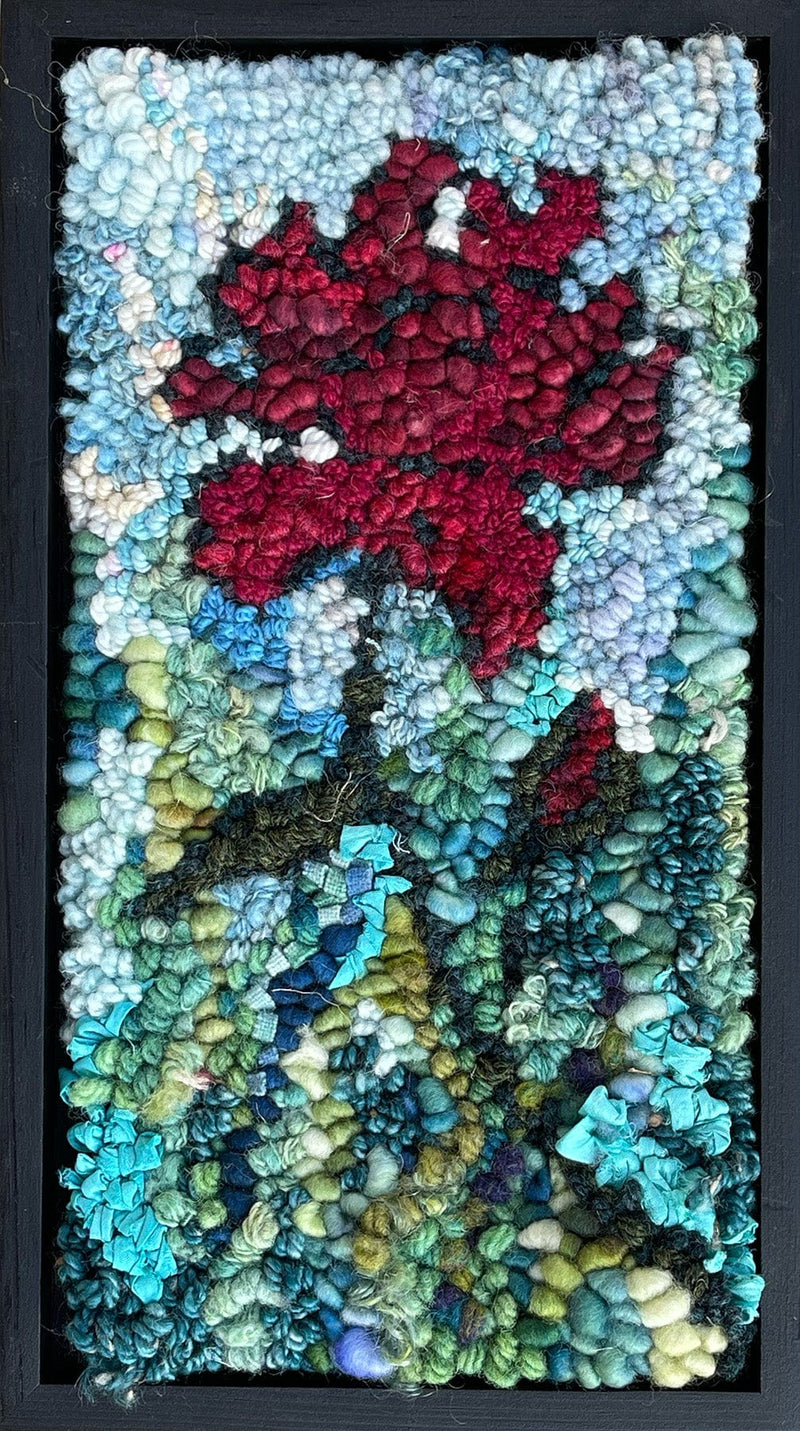 update alt-text with template Single Peony 7.25 x 13 Framed-Deanne Fitzpatrick Rug Hooking Studio-Rug Hooking Kit -Rug Hooking Pattern -Rug Hooking -Deanne Fitzpatrick Rug Hooking Studio -Is rug hooking the same as punch needle?