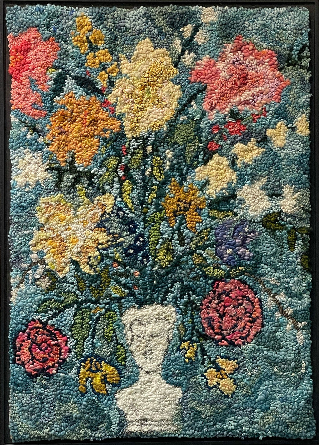 update alt-text with template Table Bouquet 25.5" x 36" Framed SOLD-Deanne Fitzpatrick Rug Hooking Studio-Rug Hooking Kit -Rug Hooking Pattern -Rug Hooking -Deanne Fitzpatrick Rug Hooking Studio -Is rug hooking the same as punch needle?