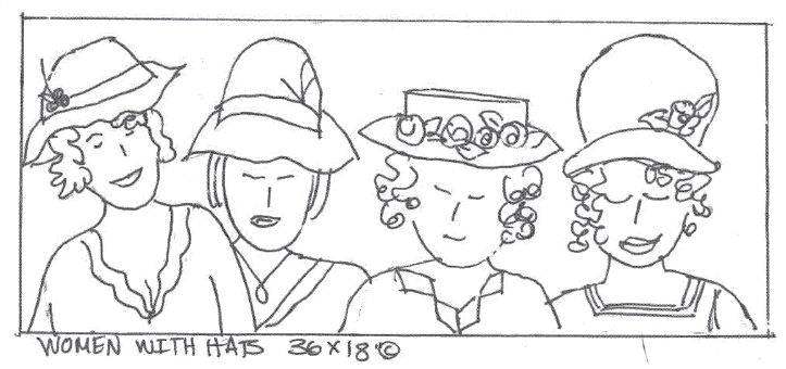 update alt-text with template Women With Hats - 36 X 18 Pattern or Kit-vendor-unknown-Rug Hooking Kit -Rug Hooking Pattern -Rug Hooking -Deanne Fitzpatrick Rug Hooking Studio -Is rug hooking the same as punch needle?