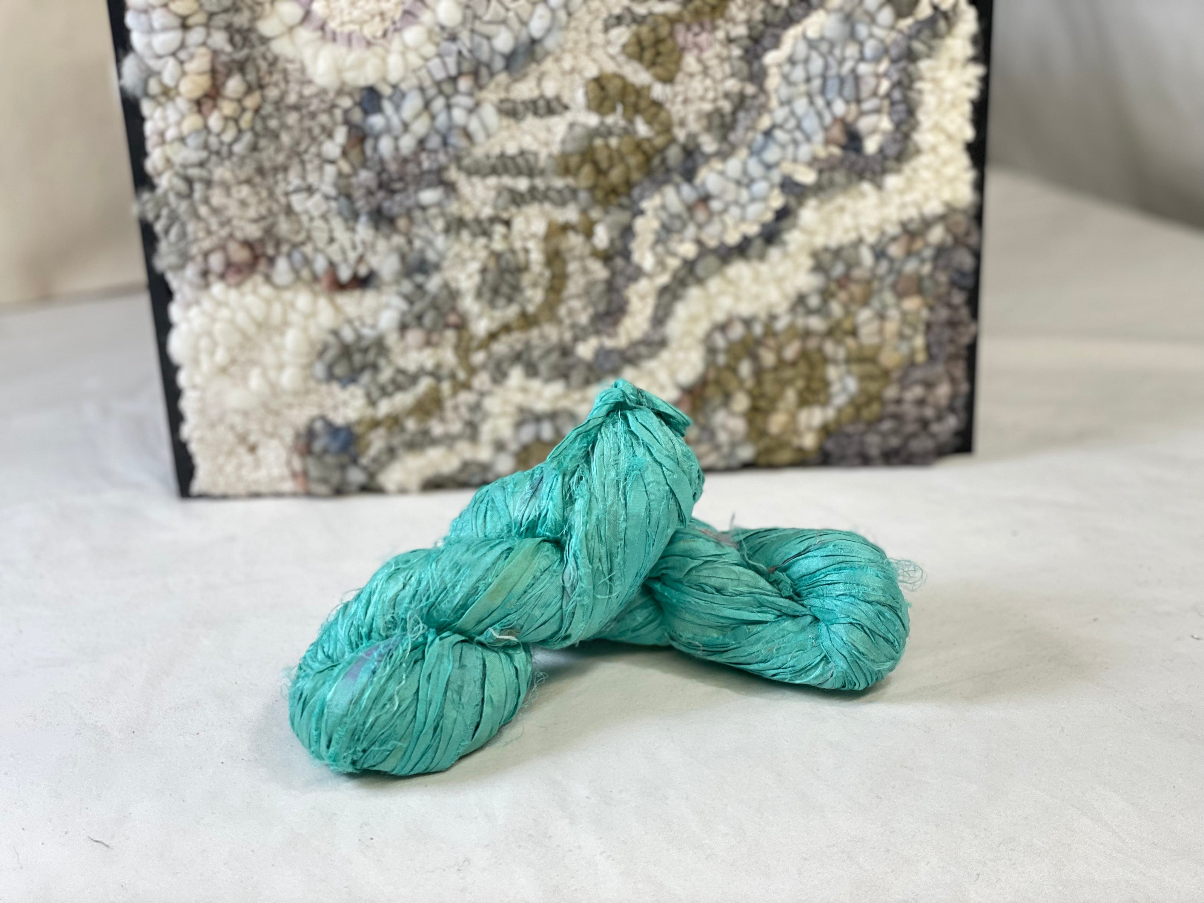 update alt-text with template Turquoise Sea - Sari Silk Collection-Silk-vendor-unknown-Rug Hooking Kit -Rug Hooking Pattern -Rug Hooking -Deanne Fitzpatrick Rug Hooking Studio -Is rug hooking the same as punch needle?